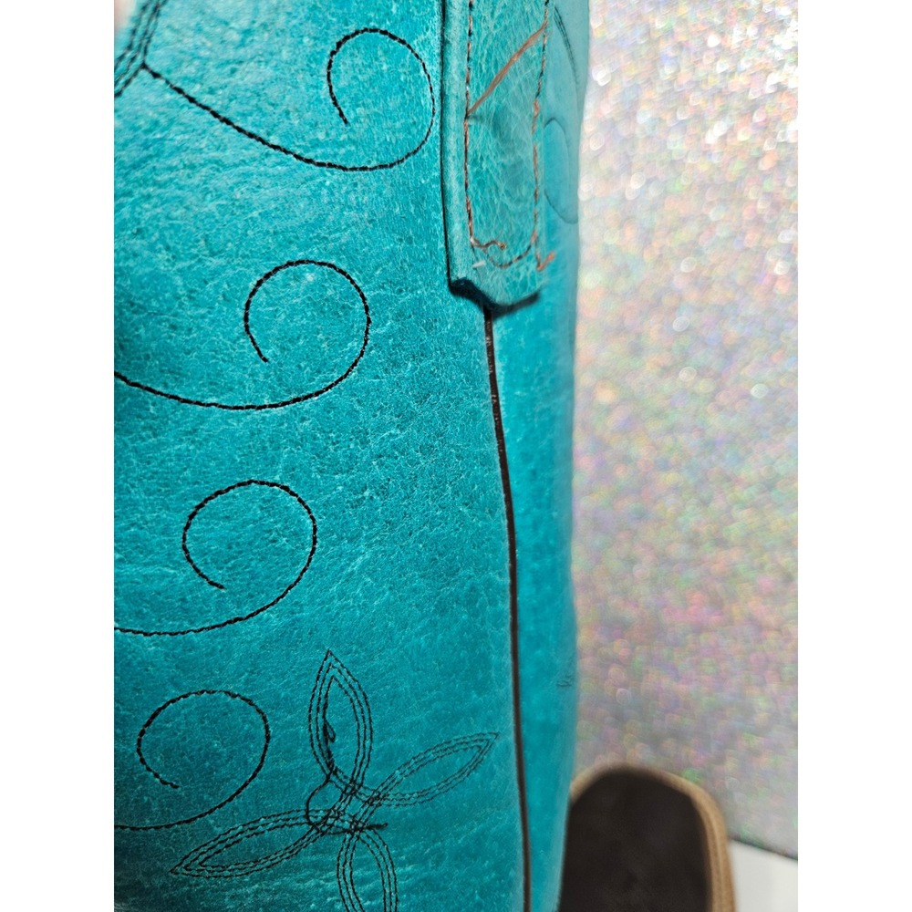 ANDERSON Bean Women's 6B Brown Turquoise Leather Square Toe Cowboy Western Boots - Picture 5 of 9